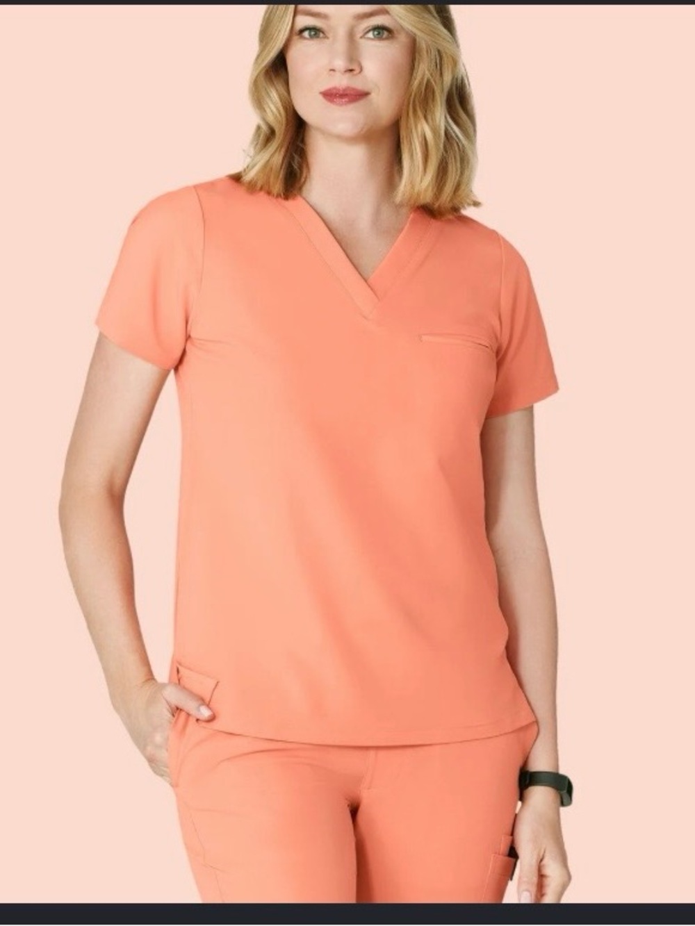 Mandala Coral V-Neck Scrub Top - Short Sleeve